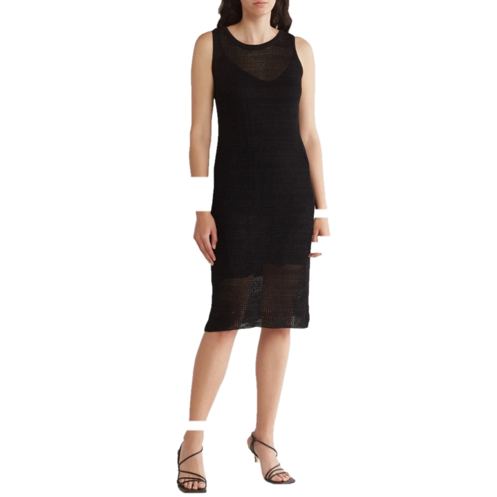 STITCH DROP Scottsdale Crochet midi  black knit Dress xl
